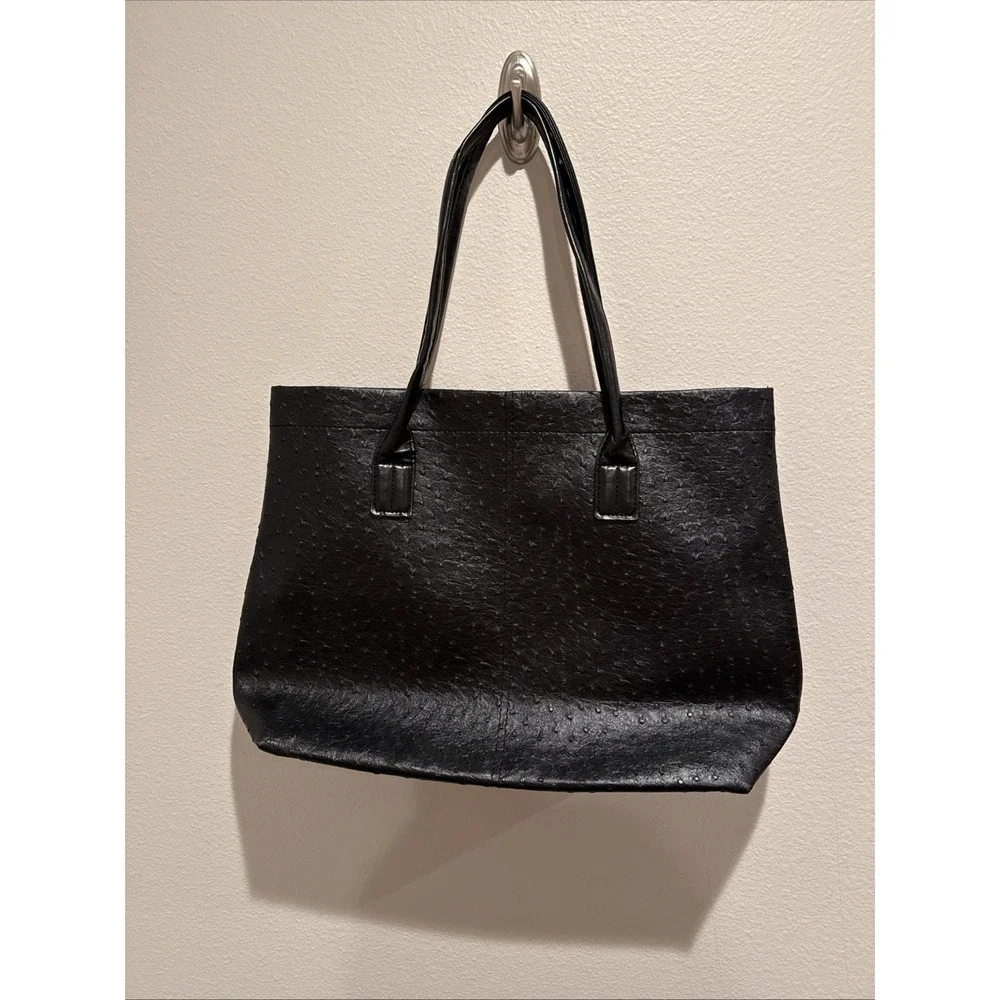 ELIZABETH ARDEN Black PVC Faux Leather Tote Bag 15x11x4